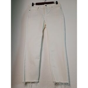 LC Lauren Conrad Women's Size 10 White Skinny Crop‎ Jeans Raw Hem Stretch Denim